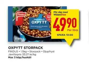 Willys Findus Oxpytt Storpack 1.5kg erbjuda