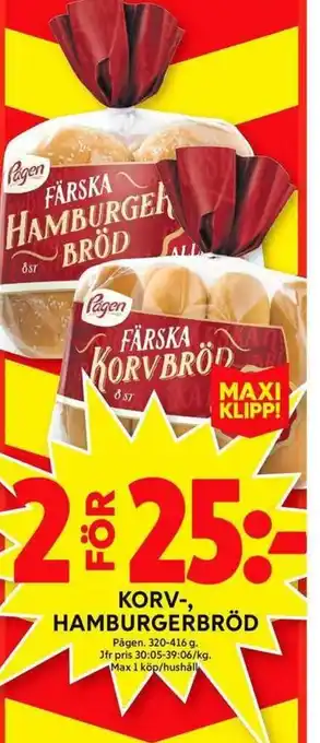 ICA Maxi Pågen Korv-, Hamburgerbröd 320-416g erbjuda