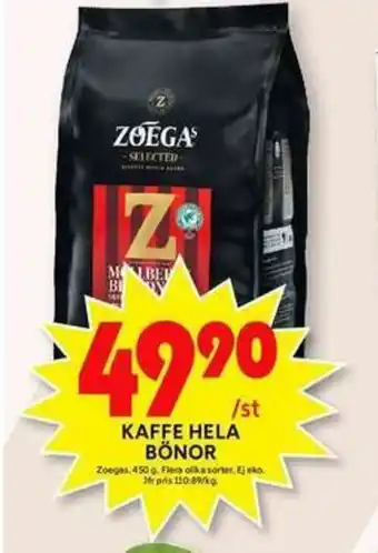 ICA Maxi Zoegas Kaffe Hela Bönor 450g erbjuda