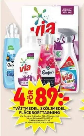 ICA Maxi Via Tvättmedel, Sköljmedel, Fläckborttagning erbjuda