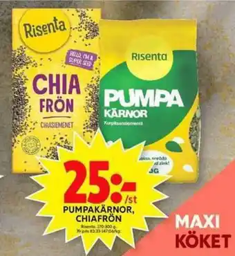 Risenta Pumpakärnor, Chiafrön 170-300g