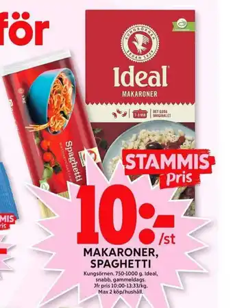 ICA Maxi Kungsörnen Makaroner, Spaghetti 750-1000g erbjuda