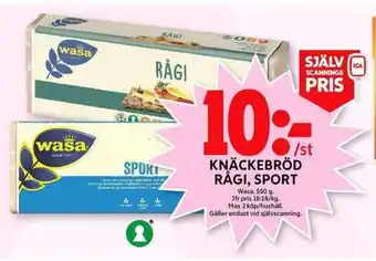 Wasa Knäckebröd Rågi, Sport 550g