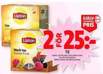 ICA Maxi Lipton Te 20-25-pack erbjuda