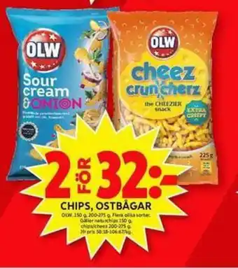 ICA Maxi OLW Chips, Ostbågar 200-275g erbjuda