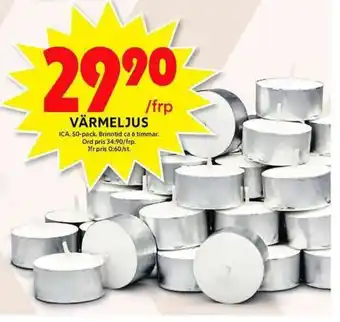 ICA Maxi ICA Värmeljus 50-pack erbjuda