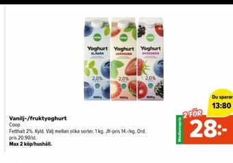Coop Extra Coop yoghurt erbjuda