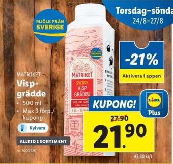 Lidl MATRIKET Visp-grädde 500 ml erbjuda