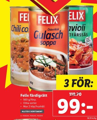 Lidl Felix färdigrätt erbjuda