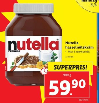 Lidl Nutella hasselnötskräm erbjuda