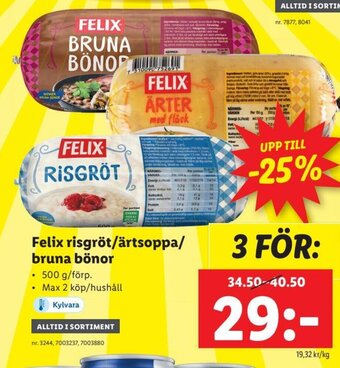Felix risgröt/ärtsoppa/ bruna bönor