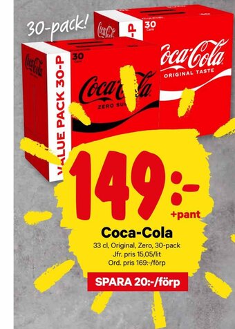 City Gross Coca-Cola 33 cl, Original, Zero, 30-pack erbjuda