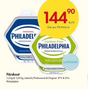 Färskost 1,5 kg & 1,65 kg. Laktosfri/Professional & Original. 27% & 21%. Philadelphia