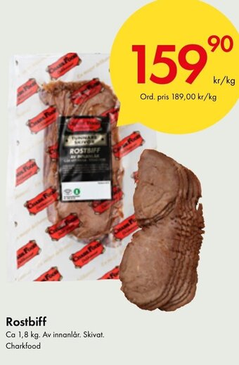 Snabbgross Rostbiff Ca 1,8 kg. Av innanlår. Skivat. Charkfood erbjuda