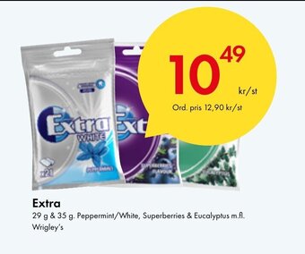 Snabbgross Extra 29 g & 35 g. Peppermint/White, Superberries & Eucalyptus m.fl. Wrigley's erbjuda