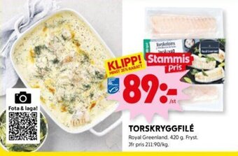 ICA Kvantum TORSKRYGGFILÉ Royal Greenland. 420 g. erbjuda