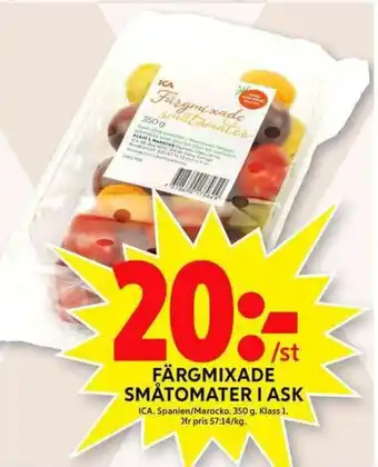 ICA Maxi ICA Färgmixade Småtomater I Ask 350g erbjuda