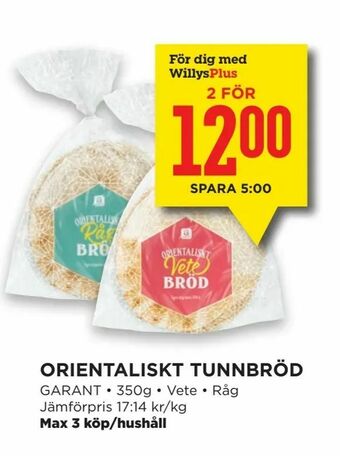 Willys Orientaliskt tunnbröd erbjuda