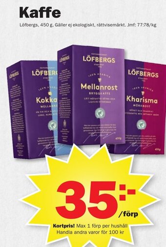 Pekås Kaffe Löfbergs, 450 g erbjuda