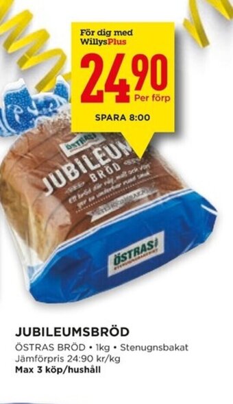 Willys JUBILEUMSBRÖD ÖSTRAS BRÖD 1kg erbjuda