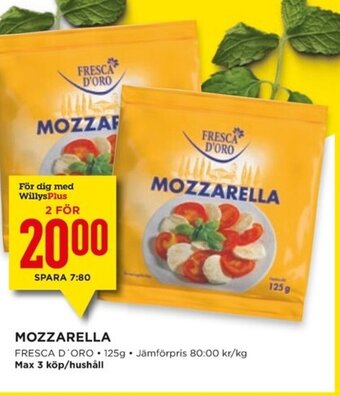 Willys MOZZARELLA FRESCA D'ORO 125g. erbjuda