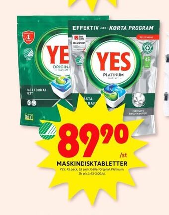 ICA Kvantum Yes diskmaskintabs erbjuda