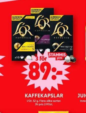 ICA Maxi L or kaffekapslar erbjuda