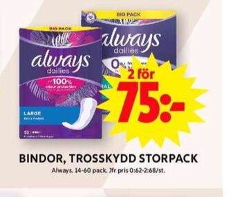 ICA Maxi Always bindor erbjuda