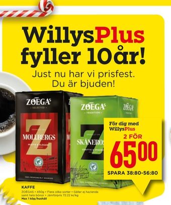 Willys Mollbergs blanding kaffe malet erbjuda