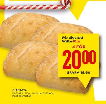 Willys Dafgårds butiksbakat matbröd erbjuda