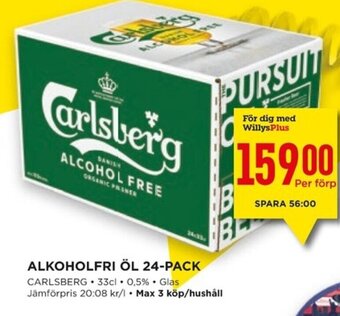 Willys ALKOHOLFRI ÖL 24-PACK CARLSBERG 33cl erbjuda