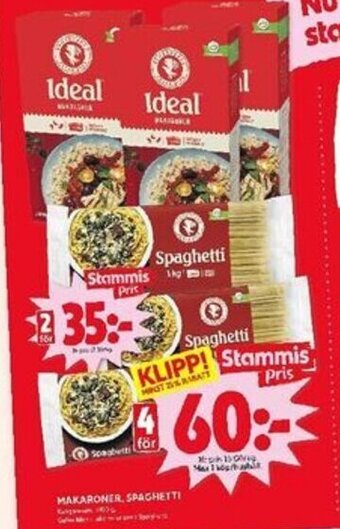 ICA Kvantum MAKARONER, SPAGHETTI erbjuda