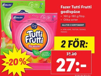 Lidl Fazer Tutti Frutti godispåse erbjuda