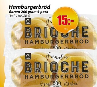 Extra Mjällby Stormarknad Hamburgerbröd Garant 200 gram 4-pack erbjuda