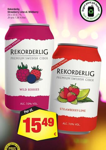 Calle Rekorderlig strawberry lime el. wildberry erbjuda