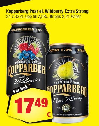 Calle Kopparberg pear el. wildberry extra strong erbjuda