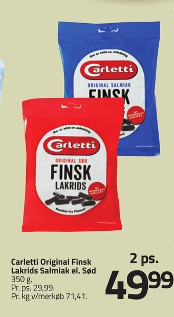Fleggaard Carletti Original Finsk Lakrids Salmiak el. Sød 350 g erbjuda
