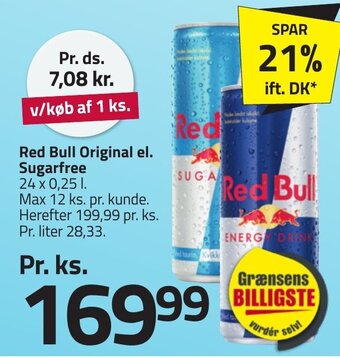 Fleggaard Red Bull Original el. Sugarfree erbjuda
