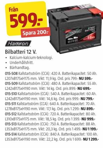 Bilbatteri 12 V.