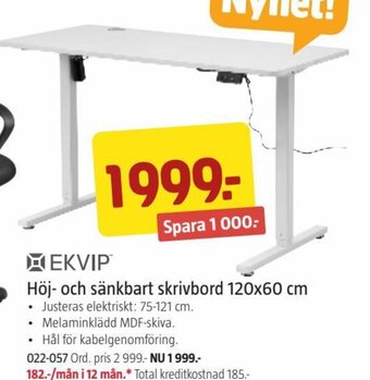 Höj- och sänkbart skrivbord 120x60 cm
