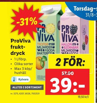 Lidl Proviva fruktdryck erbjuda