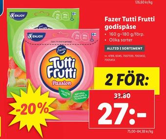 Lidl Fazer tutti frutti godispåse erbjuda