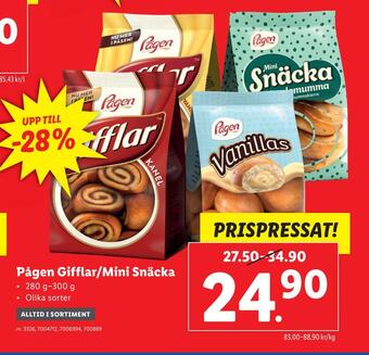 Lidl Pågen gifflar/mini snäcka erbjuda