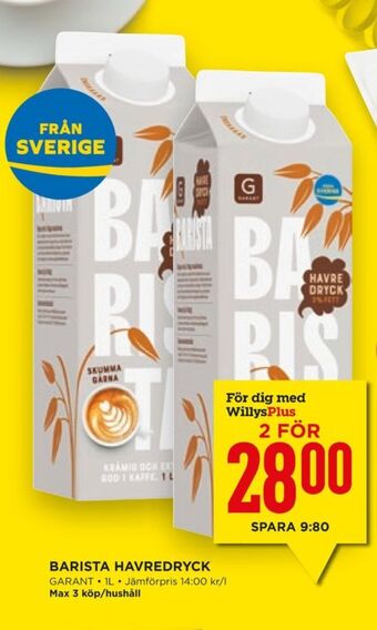 Willys Hemma Barista havredryck erbjuda