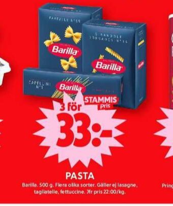 ICA Maxi Barilla pasta sorterad erbjuda