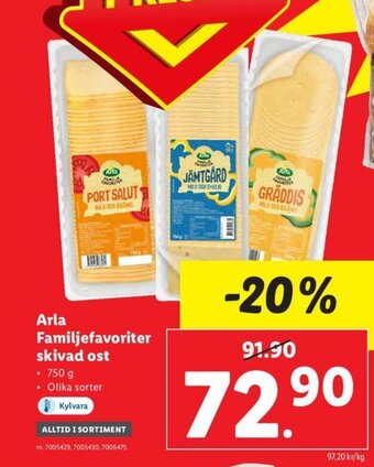 Lidl Arla Familjefavoriter skivad ost erbjuda