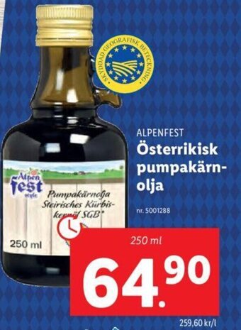 Lidl ALPENFEST Österrikisk pumpakärn-olja erbjuda