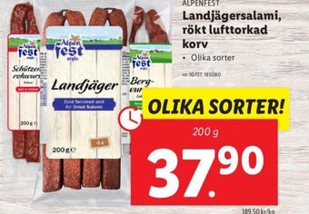 Lidl ALPENFEST Landjägersalami, rökt lufttorkad korv erbjuda