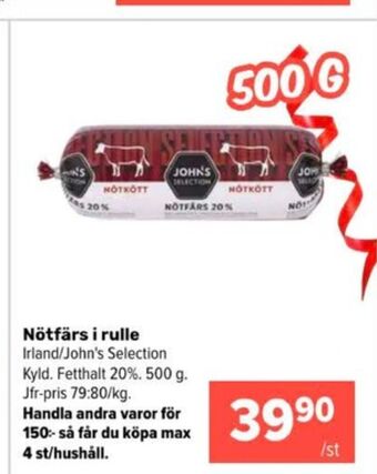 Coop Extra Johns selection nötfärs 20% erbjuda