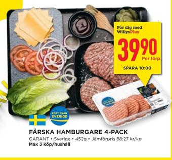 Willys Hemma Färska hamburgare 4-pack erbjuda